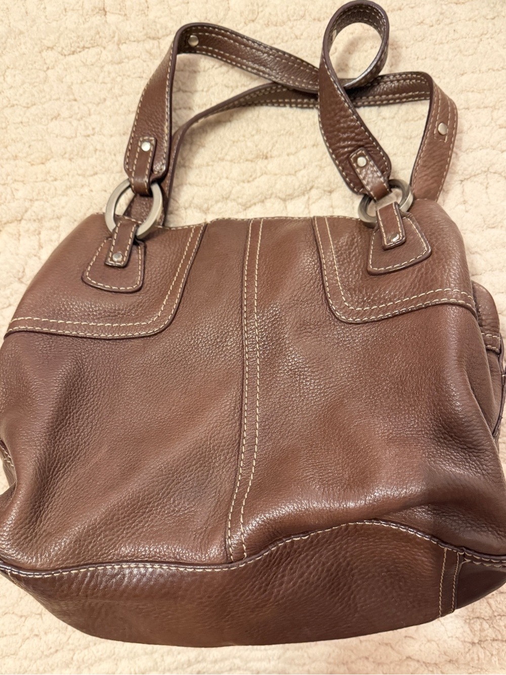 Fossil Brown Pebbled Leather Double-Handle Shoulder Bag
